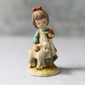 Vintage Lefton hand painted girl figurine with lamb 02732 four inches